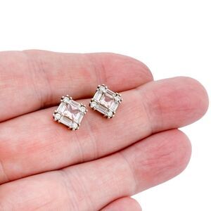 8.3mm Cubic Zirconia Square Stud Earrings | Estate Sterling Silver 925